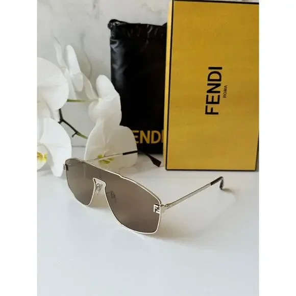NEW Fendi FE40129U Sky Gold Metal Unisex Sunglasses $520